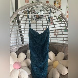 teal sparkly cheetah print dress